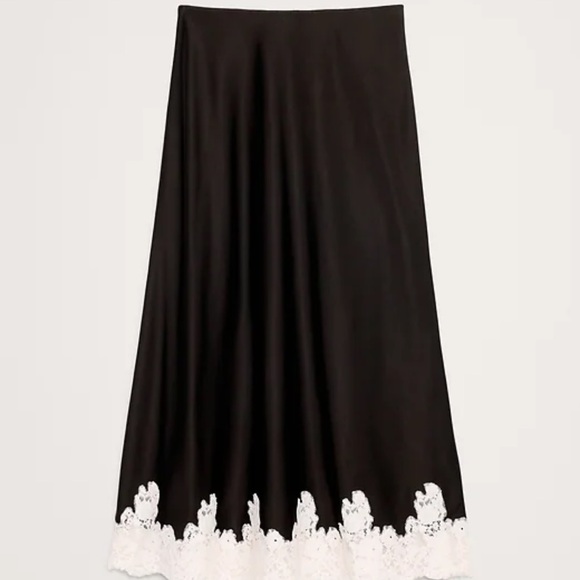 NWT Banana Republic Stretch-Satin Lace-Hem Midi Skirt, S - Picture 3 of 9